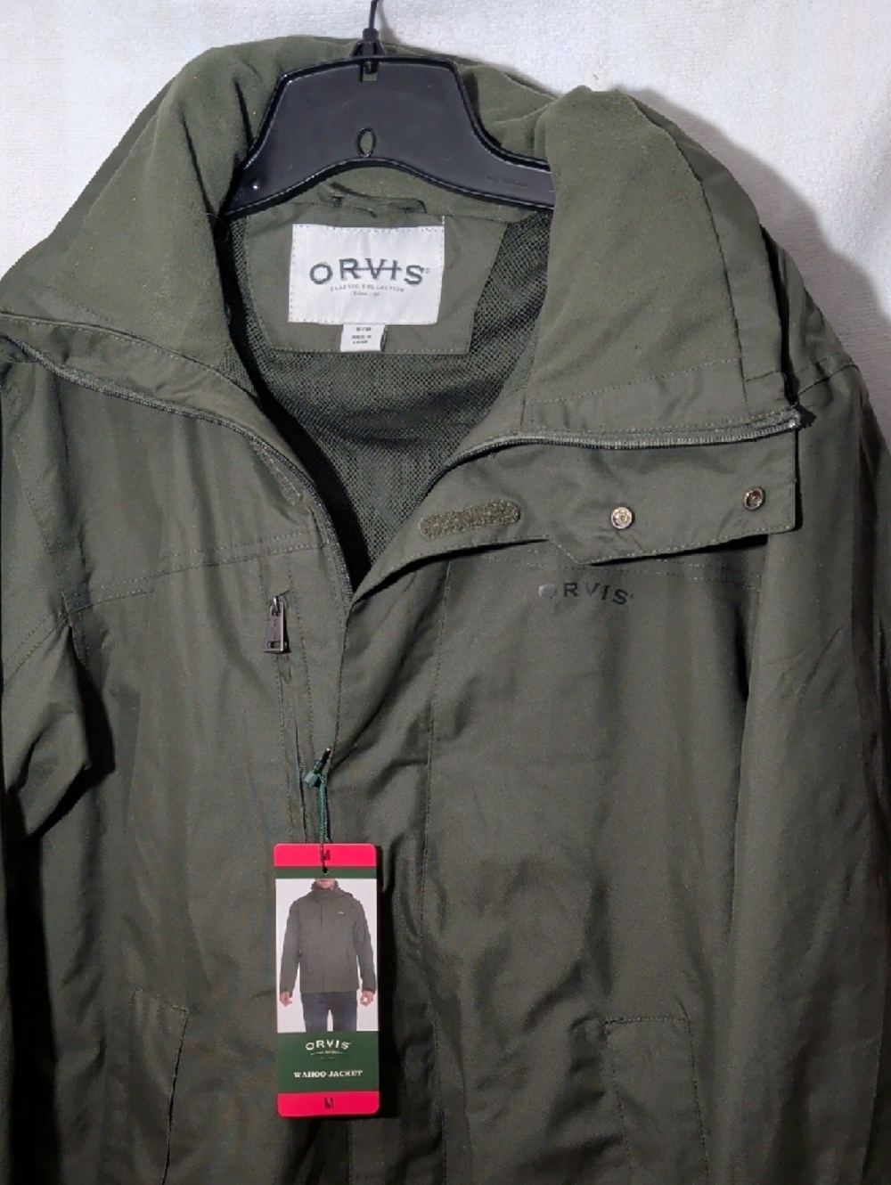 Orvis Men's Dark Olive Windbreaker Jacket W/Hoodie - Picture 3 of 6